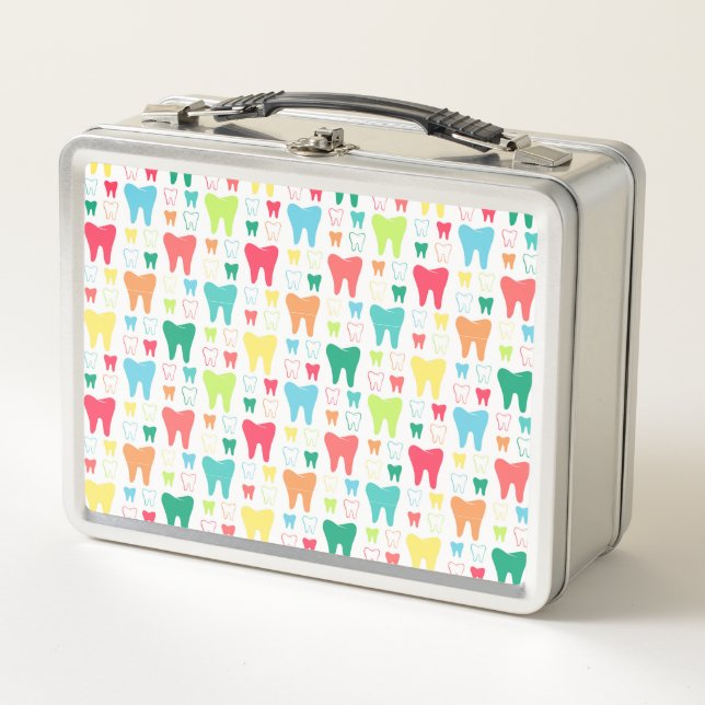 Colourful Teeth Pattern Metal Lunch Box (Front)