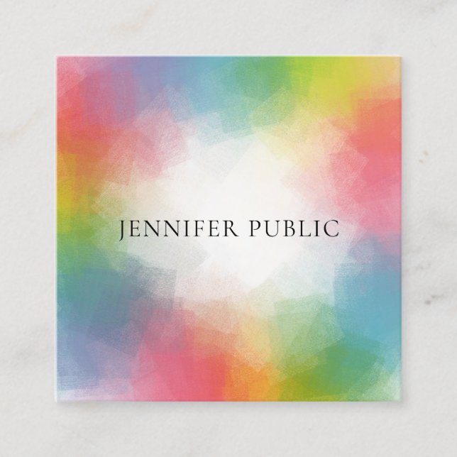 Colourful Template Modern Elegant Trendy Rainbow Square Business Card (Front)