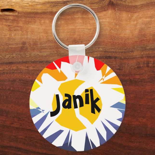 Colourful tennis ball keychain with custom name (Front)