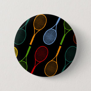 colourful tennis rackets pattern 6 cm round badge