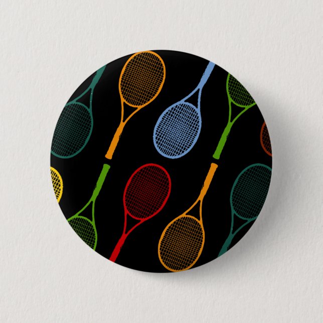 colourful tennis rackets pattern 6 cm round badge (Front)