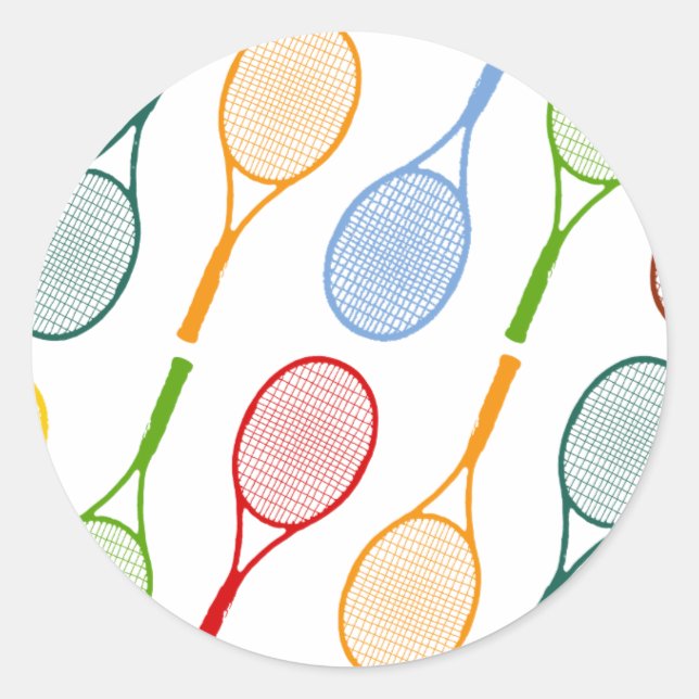 colourful tennis rackets pattern classic round sticker (Front)