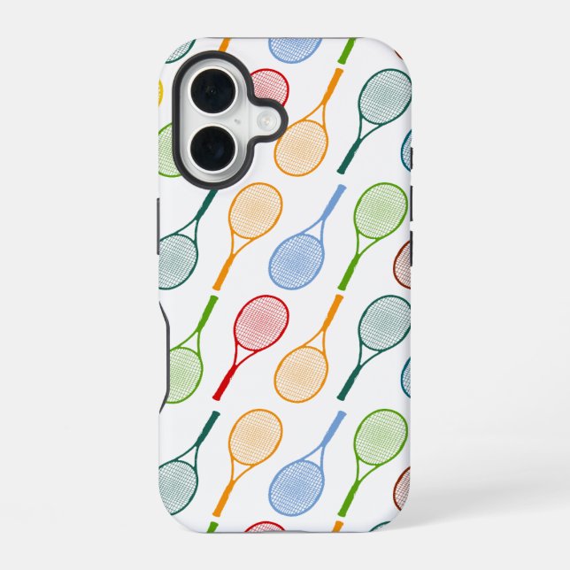 colourful tennis rackets pattern iPhone 16 case (Back)