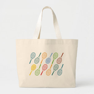 Colourful Tennis Rackets Pattern Large Tote Bag