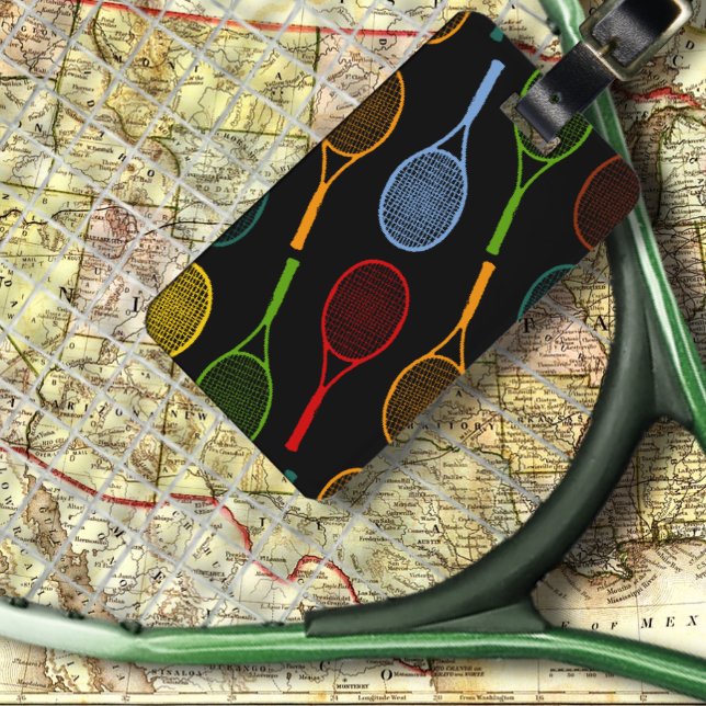 colourful tennis rackets pattern luggage tag (Creator Uploaded)