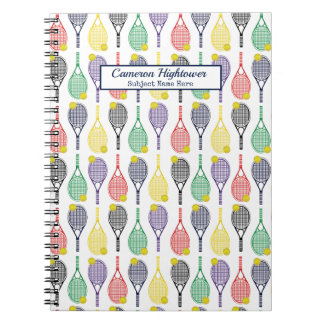 Colourful Tennis Racquet Ball Pattern Name Subject Notebook