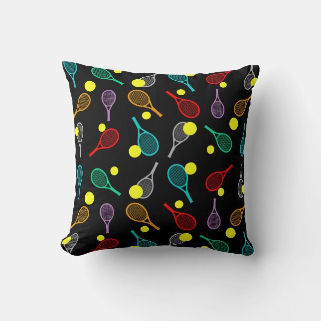 Colourful Tennis Seamless Pattern - Racket & Ball  Cushion (Front)