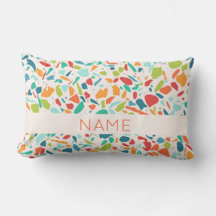 Colourful Terrazzo Pattern NAME Architectural Fun Lumbar Cushion