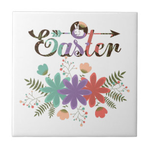 Colourful Text And Flowers Ceramic Tile