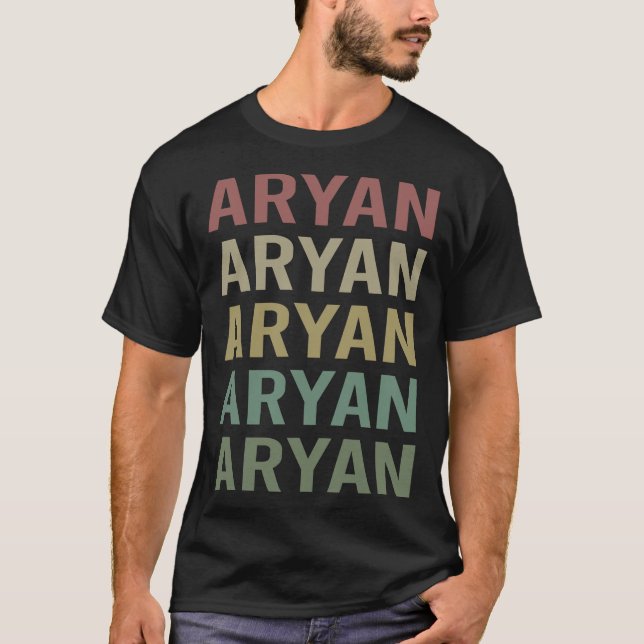 Colourful Text Art - Aryan Name T-Shirt (Front)