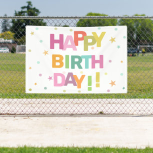Colourful Text Confetti and Stars Happy Birthday   Banner