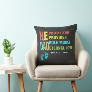 Colourful text He is DAD ,Father's Day Gift Cushion