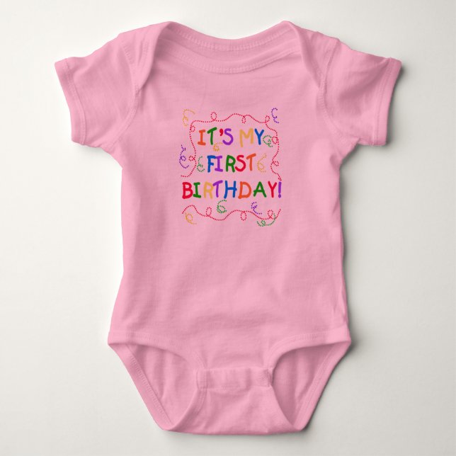Colourful Text It's My First Birthday Baby Bodysuit (Front)