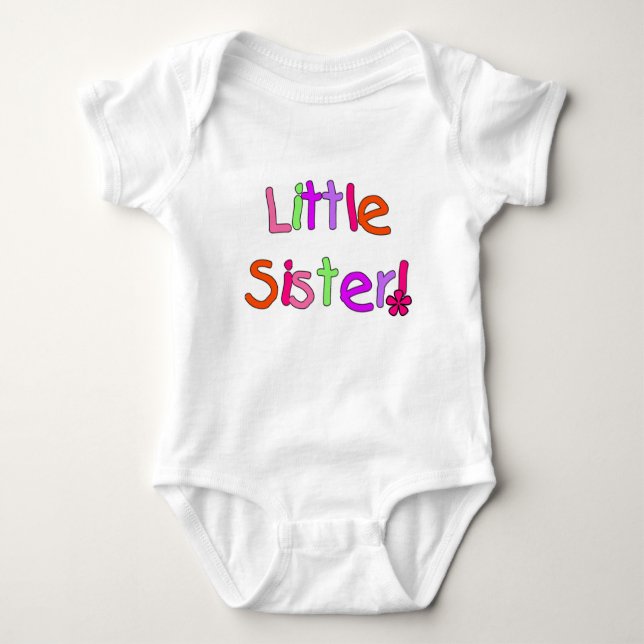 Colourful Text Little Sister Baby Bodysuit (Front)