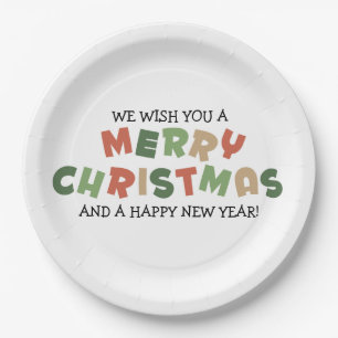 Colourful text merry Christmas happy new year  Paper Plate