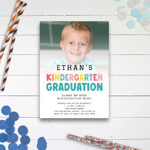 Colourful Text Photo Kindergarten Graduation  Invitation