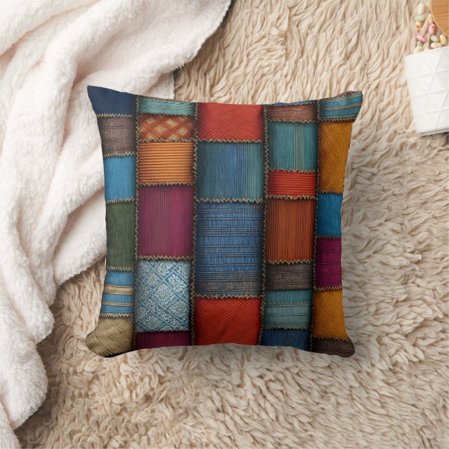 Colourful textile patterns on display in a market cushion (Blanket)