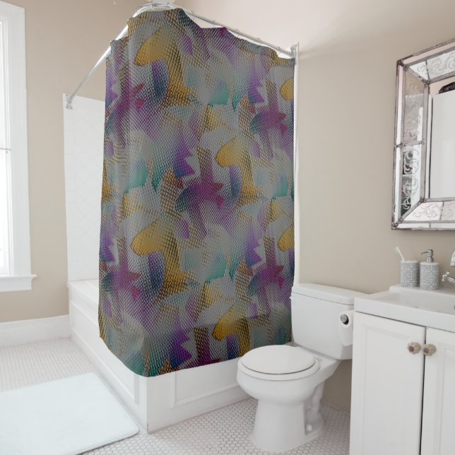 Colourful texture with small messy geometric shape shower curtain (In Situ)