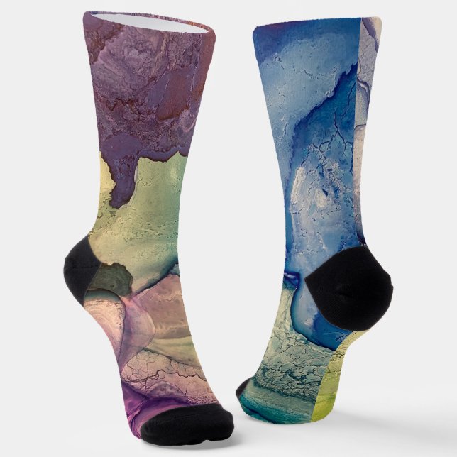 Colourful Textured Alcohol Ink Liquid Abstract Art Socks (Angled)