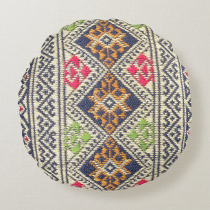 Colourful Thailand style rug surface close up vint Round Cushion