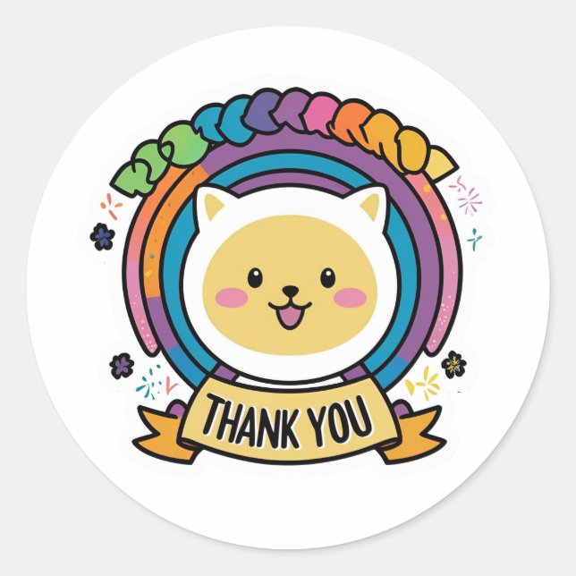 Colourful Thank You Classic Round Sticker (Front)