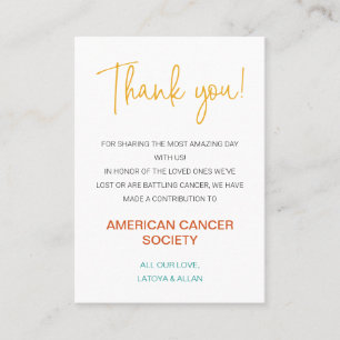 Colourful Thank You Donation To Charity Wedding Place Card