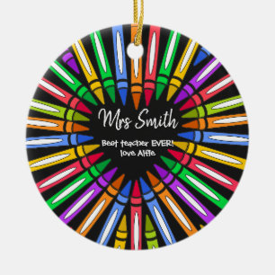Colourful thank you teacher big heart crayon ceramic ornament