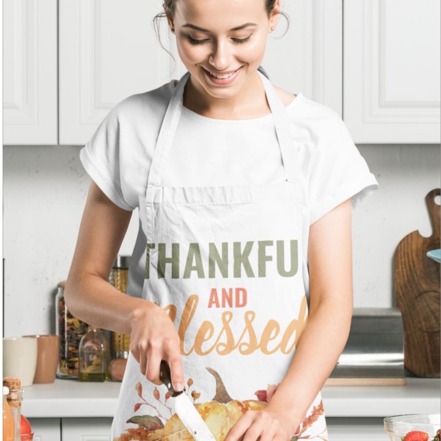 Colourful Thankful And Blessed With Pumpkin Gift Apron (Creator Uploaded)