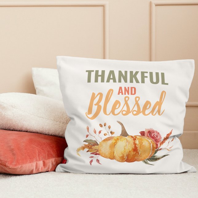 Colourful Thankful And Blessed With Pumpkin Gift Cushion (Creator Uploaded)