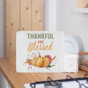 Colourful Thankful And Blessed With Pumpkin Gift Cutting Board