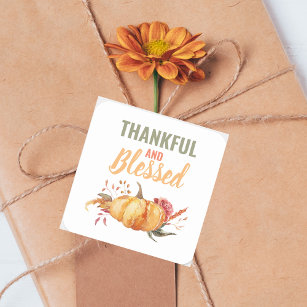 Colourful Thankful And Blessed With Pumpkin Gift Square Sticker