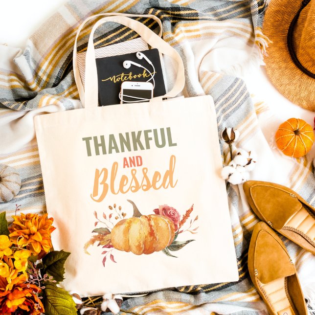 Colourful Thankful And Blessed With Pumpkin Gift Tote Bag (Creator Uploaded)