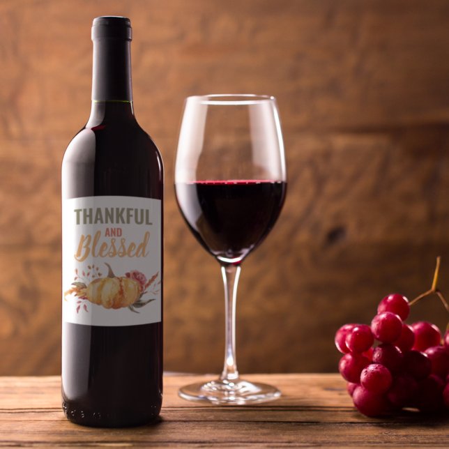 Colourful Thankful And Blessed With Pumpkin Gift Wine Label (Creator Uploaded)
