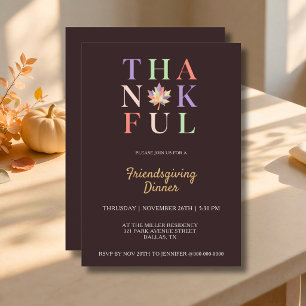 Colourful Thankful Leaf Friendsgiving Dinner Invitation