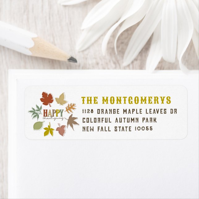 Colourful Thanksgiving Autumn Leaves Return Addres Address Label (Insitu)