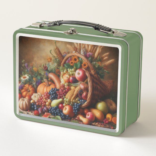 Colourful/Thanksgiving/Cornucopia/Fall Metal Lunch Box (Front)