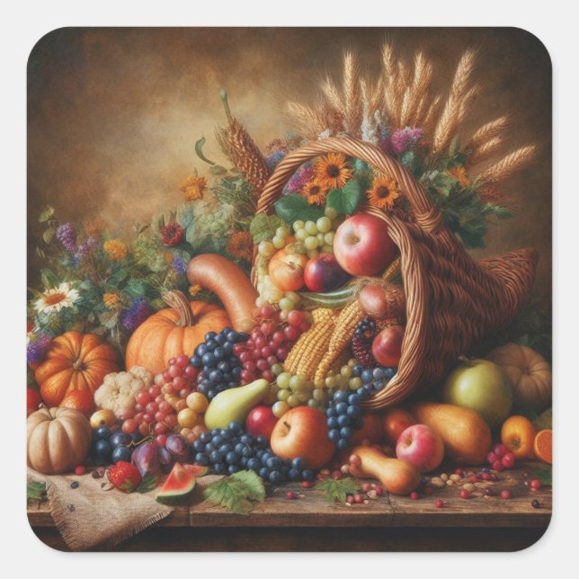 Colourful/Thanksgiving/Cornucopia/Fall Square Sticker (Front)
