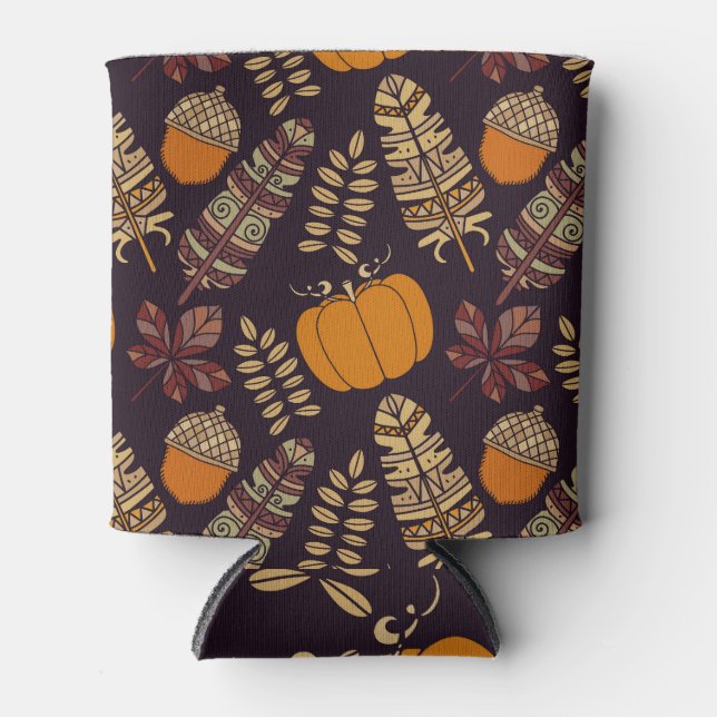 Colourful Thanksgiving Day, autumn pattern. Can Cooler (Front)