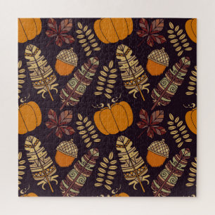 Colourful Thanksgiving Day, autumn pattern. Jigsaw Puzzle