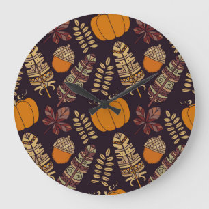 Colourful Thanksgiving Day, autumn pattern. Large Clock