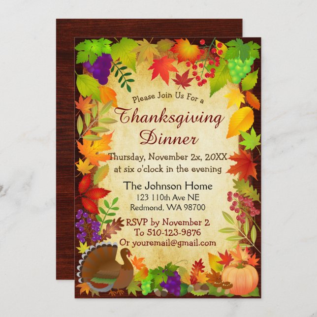 Colourful Thanksgiving Harvest Invitation (Front/Back)