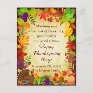 Colourful Thanksgiving Harvest Postcard