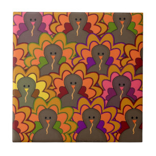 Colourful Thanksgiving Turkeys Tile