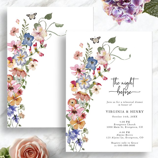 Colourful The Night Before Invitation (Colorful Wildflower The Night Before Invitation with Butterfly by Painted Paperie
)