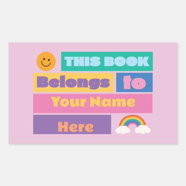 Colourful This belongs to Bookplates Rectangular Sticker (Front)