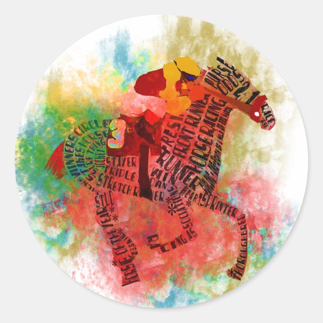 Colourful Thoroughbred in Typography Classic Round Sticker (Front)
