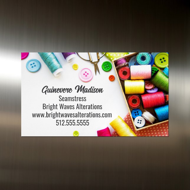 Colourful Thread Seamstress Sewing Company  Magnetic Business Card (Creator Uploaded)