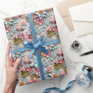 Colourful three dee floral tiled pattern  wrapping paper