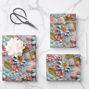 Colourful three dee floral tiled pattern  wrapping paper sheet