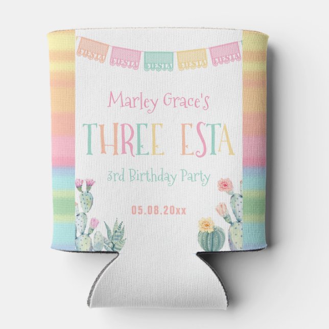 Colourful Three Esta Cacti 3rd Birthday Party Favo Can Cooler (Back)